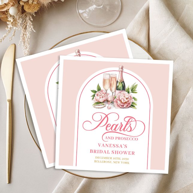 Serviette En Papier Douce Aquarelle Perles et Prosecco Shower (Modern Watercolor Pearls and Prosecco Shower Paper Dinner Napkins)