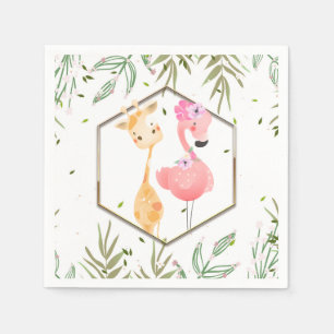 Serviette En Papier Douce aquarelle tropicale Baby Shower flamant rose
