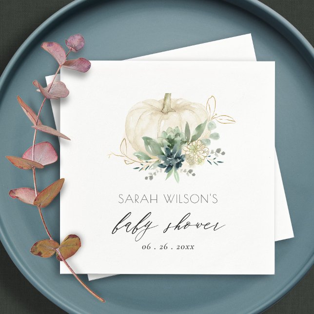Serviette En Papier Douce Baby Shower Citrouille Succulente Bleu Vert (Créateur téléchargé)