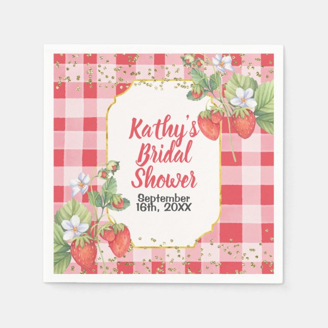 Serviette En Papier Douce Baie Aquarelle Fraise Mariage Fête (Devant)