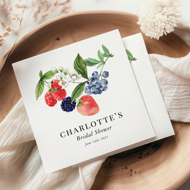 Serviette En Papier Douce Baie Aquarelle Rouge Bleu Mariage (Créateur téléchargé)