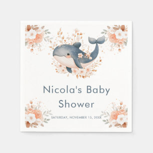 Serviette En Papier Douce Baleine Florale pour Baby Shower
