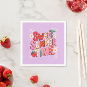 Serviette En Papier Douce Coquette Estivale Fraise Rétro Plage 