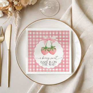 Serviette En Papier Douce Fête de Bébé Rose à Carreaux aux Fraises