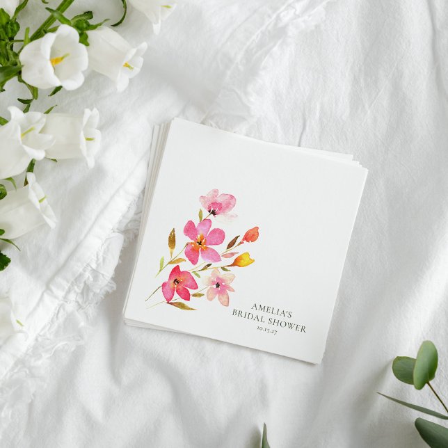 Serviette En Papier Douce Fête de Mariage Florale Aquarelle Rose (Créateur téléchargé)