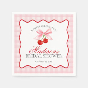 Serviette En Papier Douce Fête de Mariage Rose Cerise à Carreaux