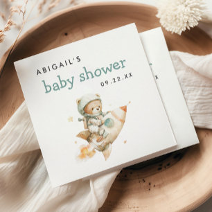 Serviette En Papier Douce Fête de Naissance Garçon Ourson Astronaute