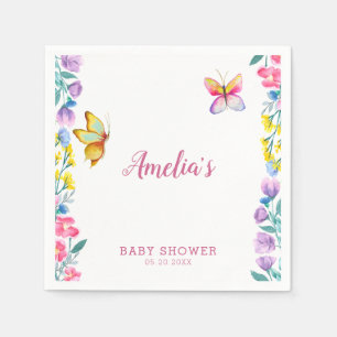 Serviette En Papier Douce Fête de Naissance Papillon Rose Printanier