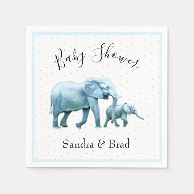 Serviette En Papier Douce Fille Garçon éléphants bleus Baby Shower (Devant)