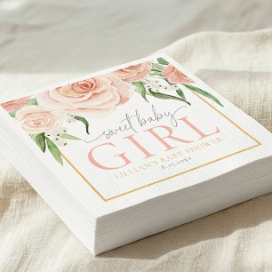 Serviette En Papier Douce Fille Rose Douce Florale Fête de Naissance R