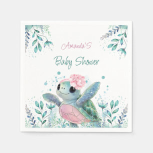 Serviette En Papier Douce Fille Tortue Rose Baby Shower 