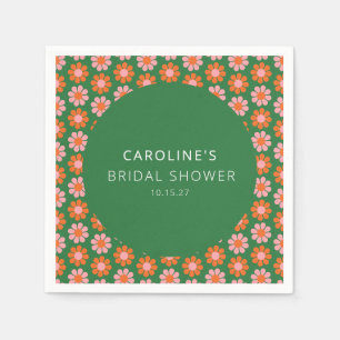 Serviette En Papier Douce Fleurs Roses Vertes Rétro Mariage Personnali