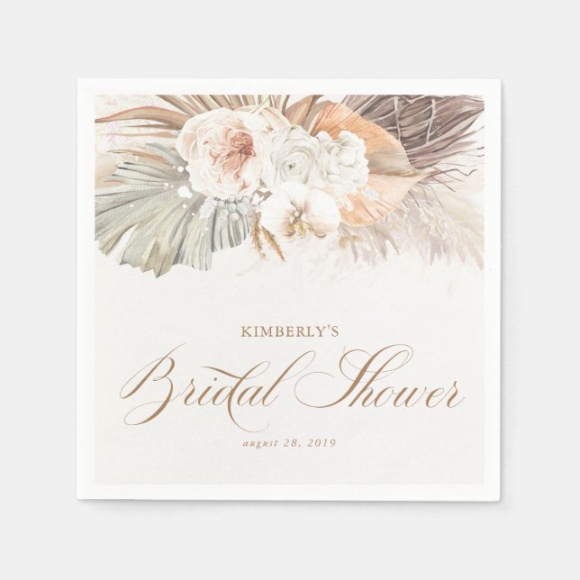 Serviette En Papier Douce Florale Pâle Herbe de Pampas Fête de Mariage (Devant)