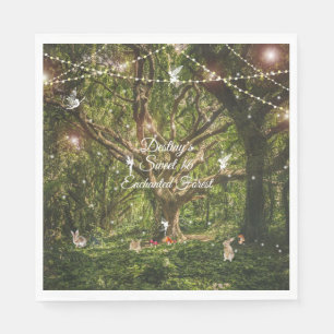 Serviette En Papier Douce forêt enchantée de lapins et de fées avec de