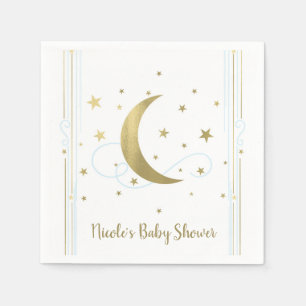 Serviette En Papier Douce Lumière Bleue et Lune Étoiles Dorées Baby Sh