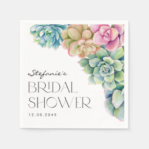 Serviette En Papier Douce Mariage Estival à l'Aquarelle de Succulentes