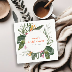 Serviette En Papier Douce Mariage Tropical Bohème Rose Vibrant
