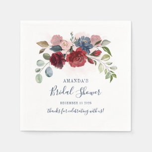 Serviette En Papier Douce Mariée Burgundy Fleurs Personnalisées