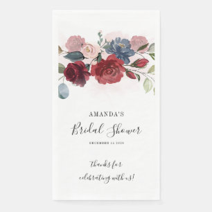 Serviette En Papier Douce Mariée Burgundy Floral Rustique Personnalisé