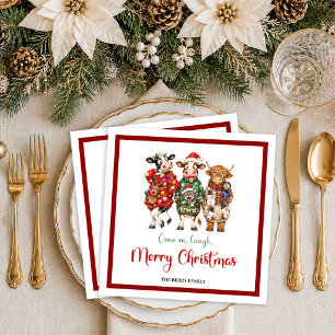 Serviette En Papier Douce napkin de Noël à l'aquarelle vache fantaisis
