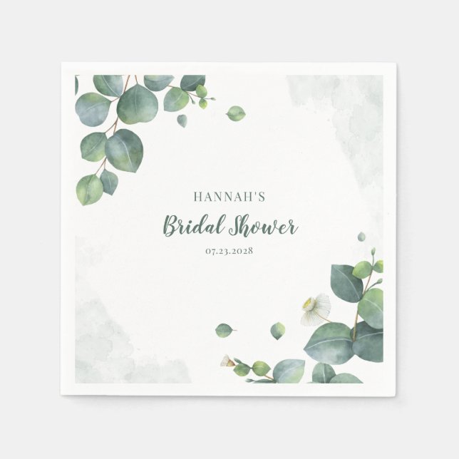 Serviette En Papier Douce pluie d'eucalyptus aquarelle pour la mariée (Devant)