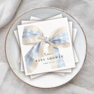 Serviette En Papier Douce Vichy Bleu à Carreaux Ruban Baby Shower