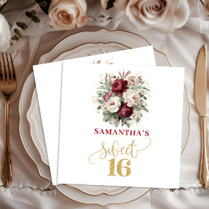 Serviette En Papier Douces serviettes florales bordeaux pour Sweet 16