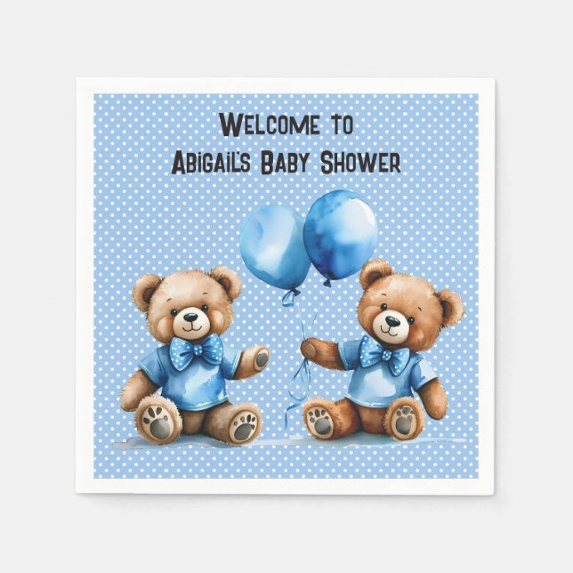 Serviette En Papier Douche bébé jumelle avec Nounours (Devant)
