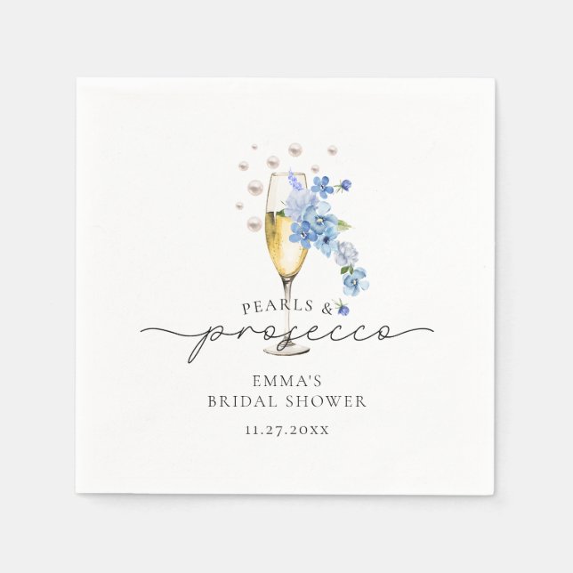 Serviette En Papier Douche de Mariage Fleurie Bleu Poussiéreux Perles  (Devant)