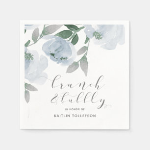 Serviette En Papier Douche de Mariée Fleurs Aquarelle Bleu Poussiéreux