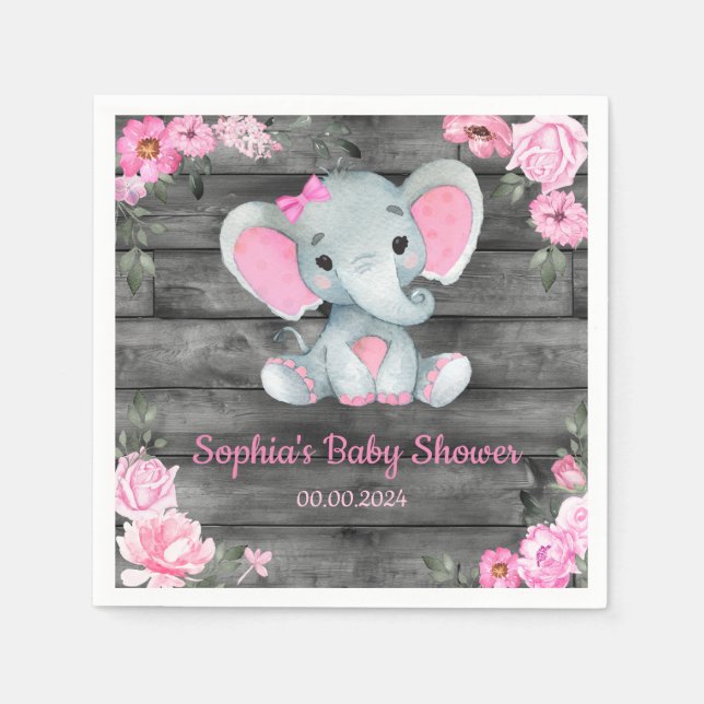 Serviette En Papier Douche Eléphante Fille Papier Rose Floral (Devant)