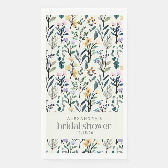 Serviette En Papier Douche Fleur de Champ Aquarelle Esthétique Boho  (Devant)