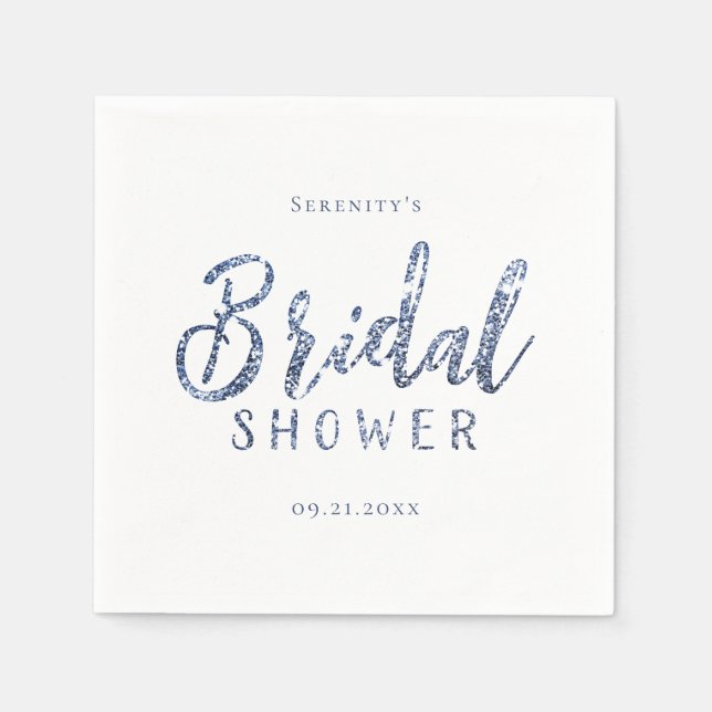 Serviette En Papier douche nuptiale à parties scintillant bleue étince (Devant)