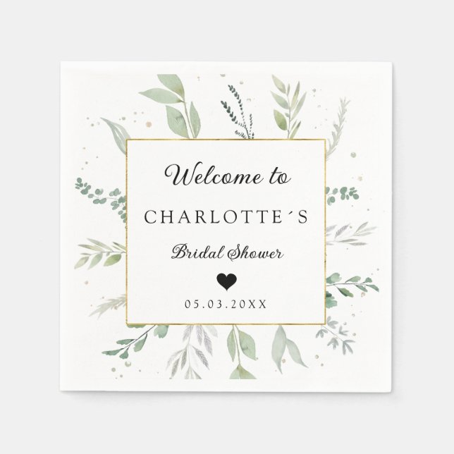Serviette En Papier Douche nuptiale moderne et élégante à eucalyptus (Devant)