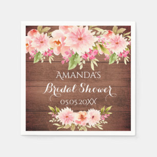 Serviette En Papier Douche nuptiale rustique corail dahlia fleurs brun