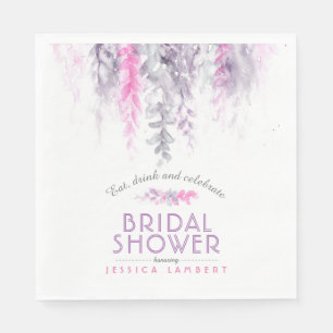 Serviette En Papier Douche nuptiale violette couleur aquarelle rose in