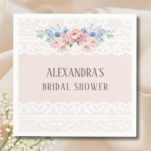 Serviette En Papier Douteux bleu rose romantique dentelle florale Fête