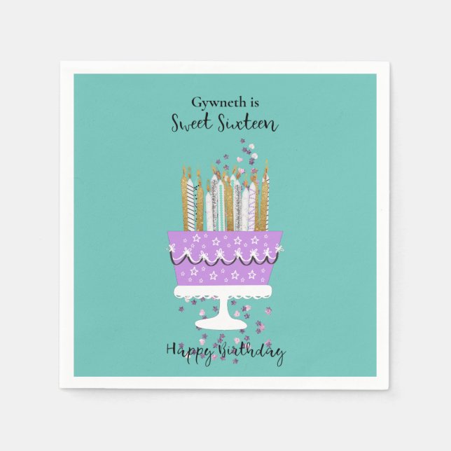 Serviette En Papier Doux 16 gâteaux et bougies Anniversaire Napkin (Devant)