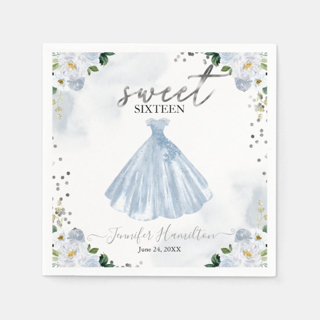 Serviette En Papier Doux 16 Robe Florale Bleue Serviettes (Devant)
