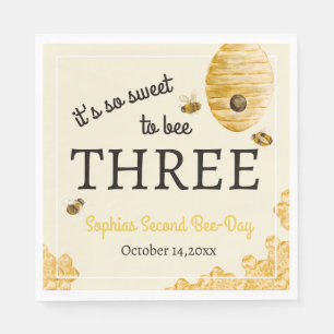 Serviette En Papier Doux d'être Trois Troisième Anniversaire Abeilles