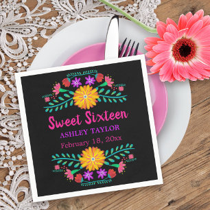 Serviette En Papier Douze ans tout en rose Fiesta mexicaine Fleurs noi