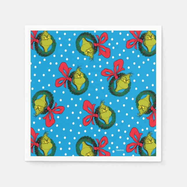 Serviette En Papier Dr. Seuss | Le Grinch | Motif de Couronne de Noël (Devant)