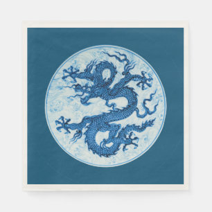 Serviette En Papier Dragon chinois, Indigo Blue et des serviettes blan