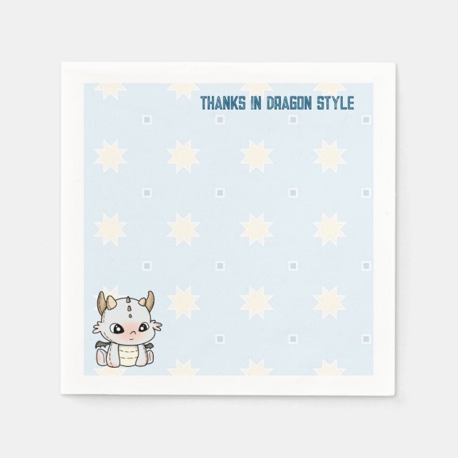 Serviette En Papier Dragon de bébé bleu gris Pastel (Devant)