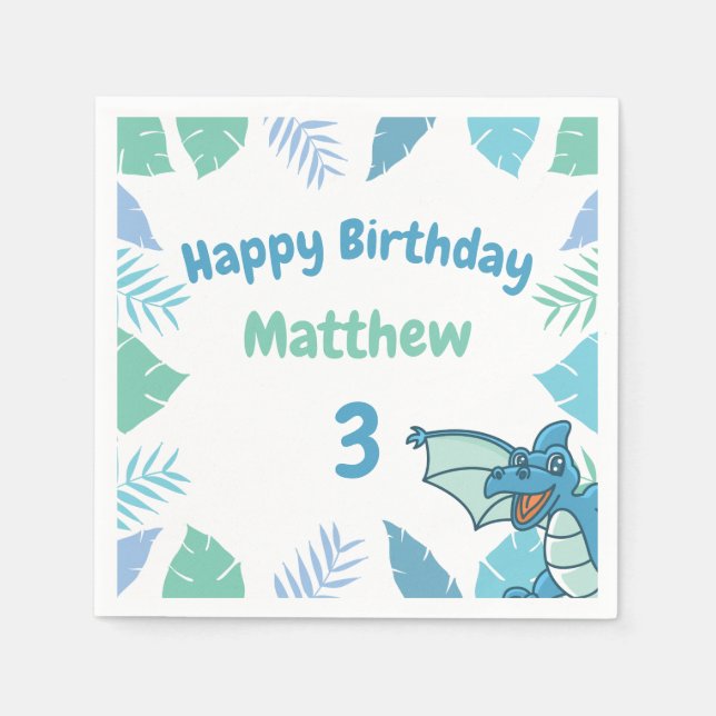 Serviette En Papier Dragon de dinosaures bleu et vert (Devant)