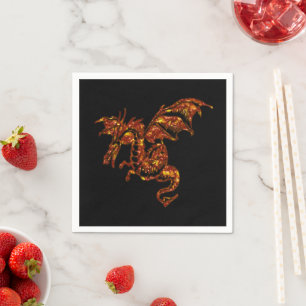 Serviette En Papier Dragon Flamboyant sur Fond Noir