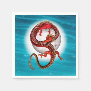 Serviette En Papier Dragon Lune Rouge Fantastique Artistique