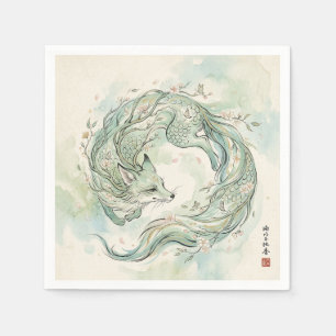 Serviette En Papier Dragon Renard Mystique Art Aquarelle (1)