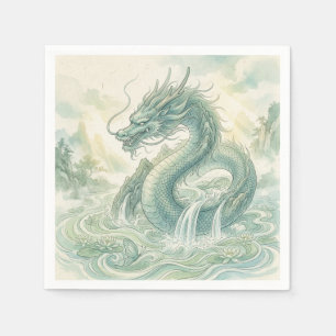 Serviette En Papier Dragon Renard Mystique Art Aquarelle (2)