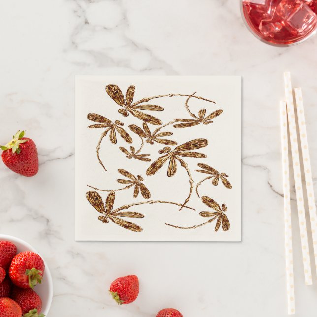 Serviette En Papier Dragonfly Frenzy Gold (En situation)